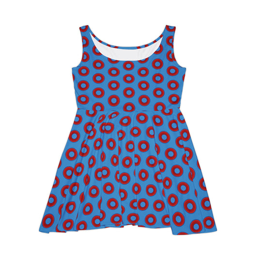 Women's Skater Donut Dress - vivid red donut print w/light steel blue background