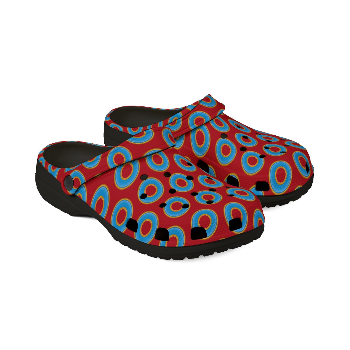 Spatchcocks - donut slip-on shoes - light blue rustic donuts w/red background [unisex]