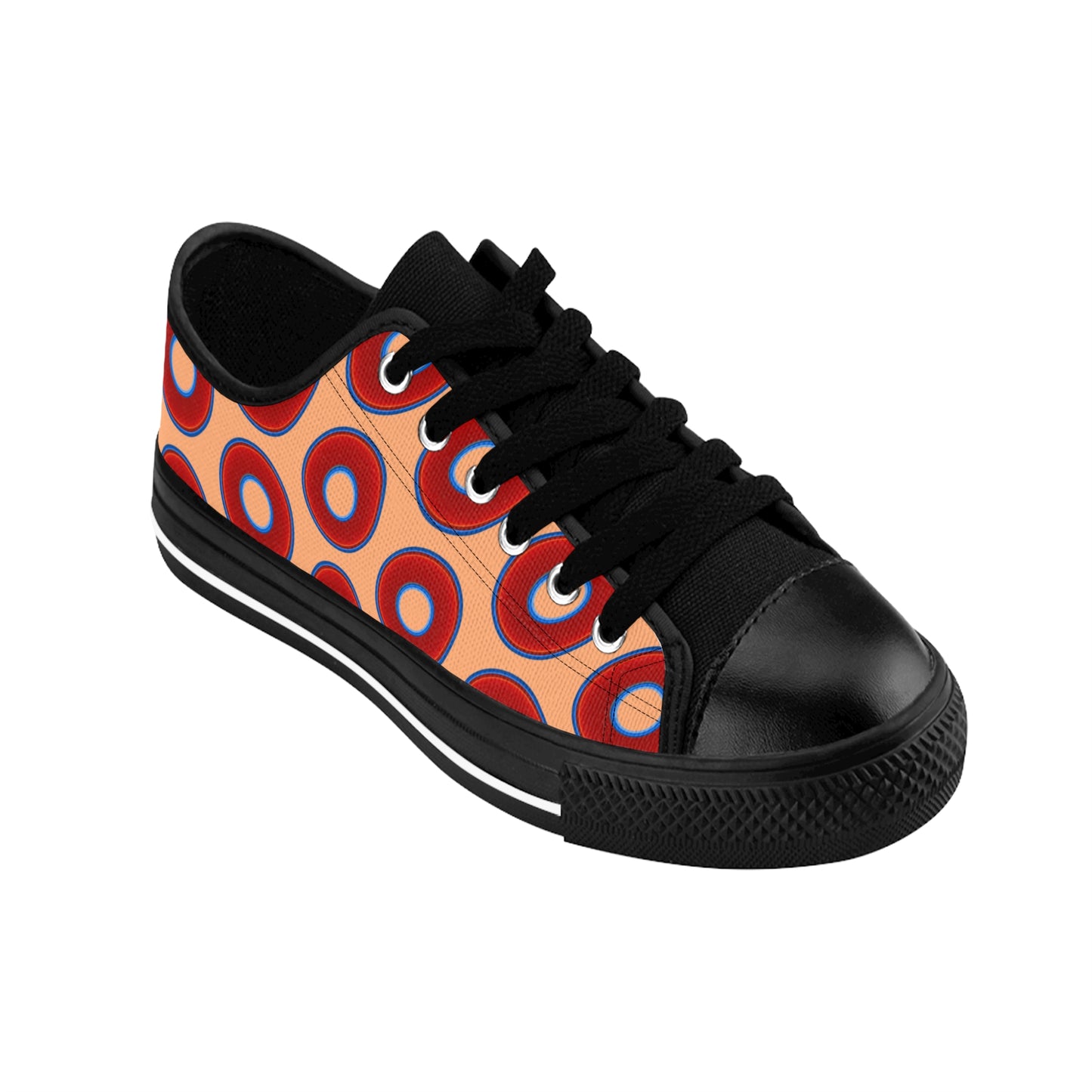 Women's Cushiony Convectors - Low Top - large red vivid donut print w/peach background
