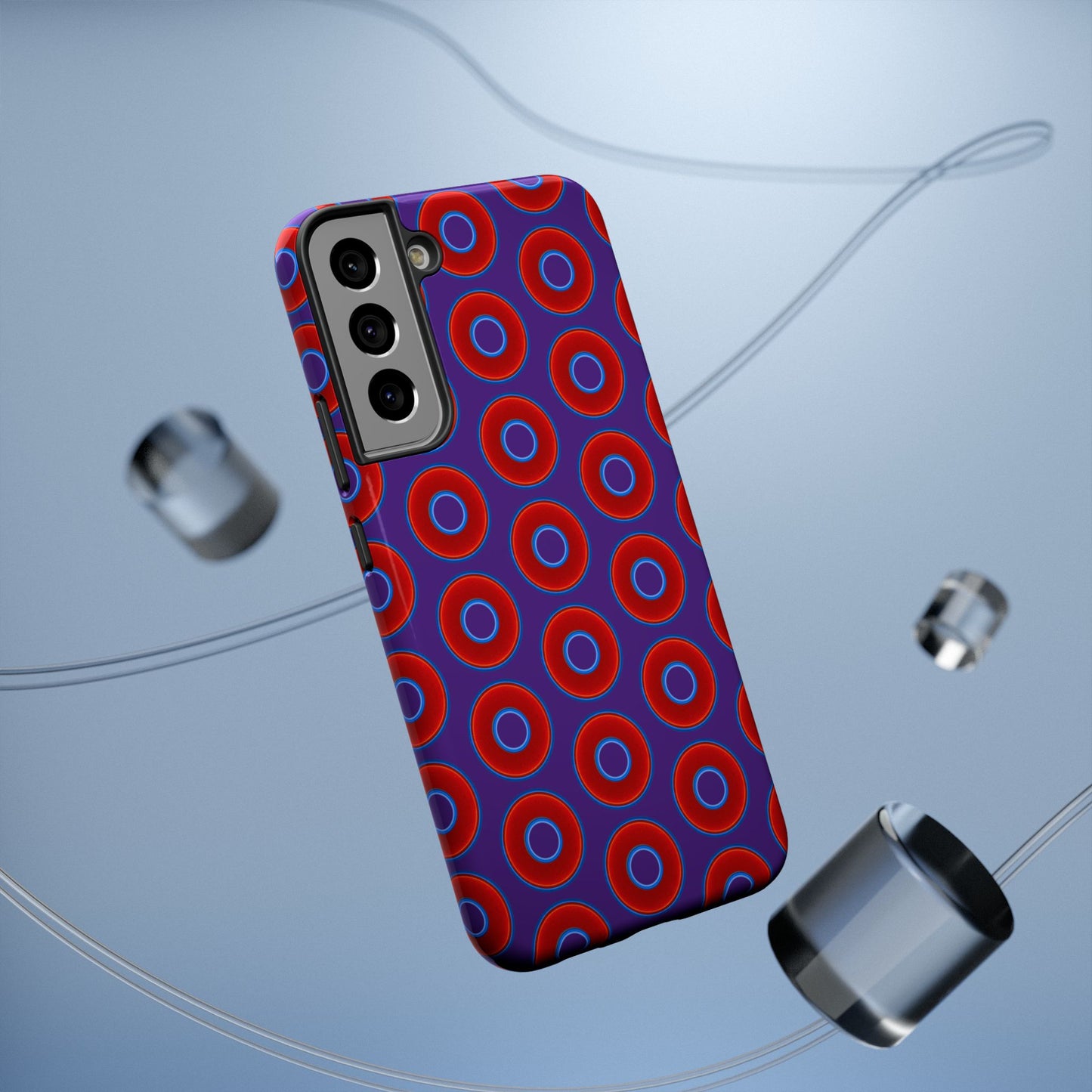Impact-Resistant Lumpy Donut Case - red vivid donut print w/dark purple background