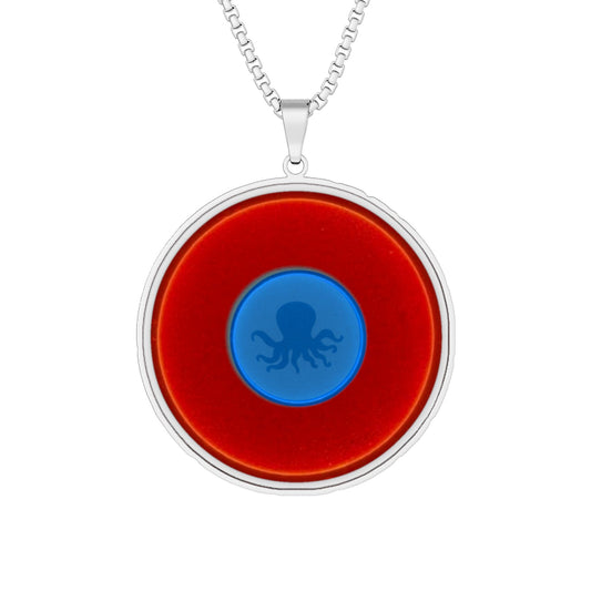 Lump's Heady Donut Necklace - 1" x 1" Stainless Steel Pendant - "James Bond's Octopussy Donut" - vivid red/blue donut