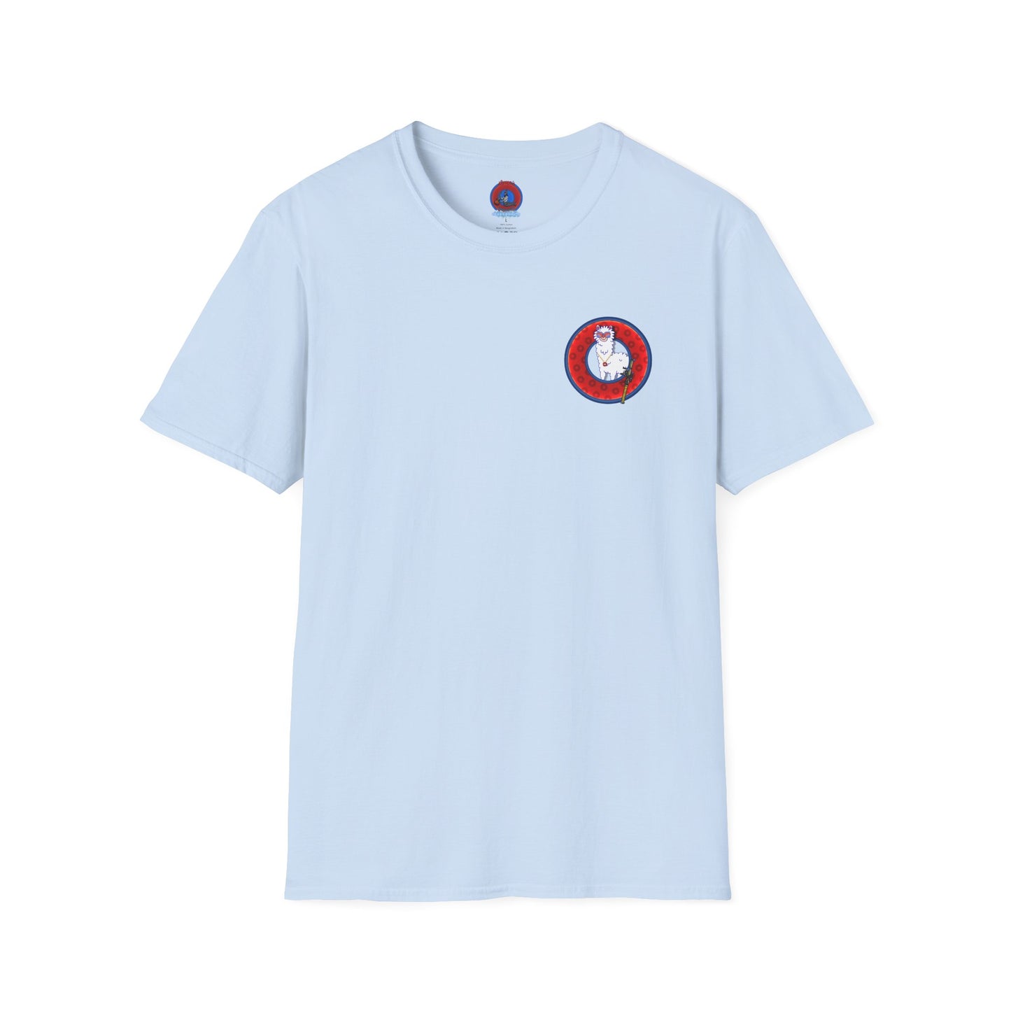 Classic Donut Tee - Unisex Soft-Style - "Medium Paced Llama Donut" - red/blue widemouthed paradox donut