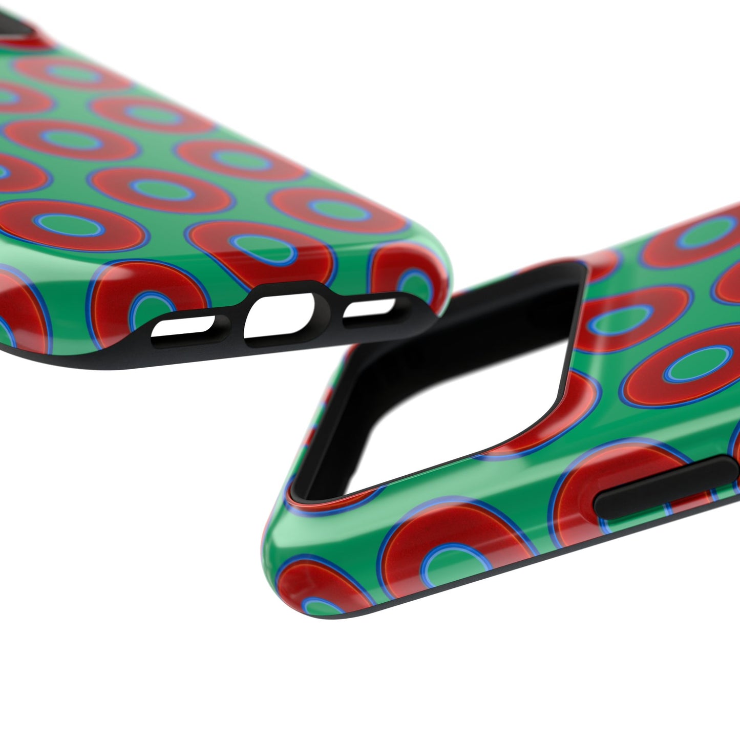 Impact-Resistant Lumpy Donut Case - red vivid donut print w/jade green background