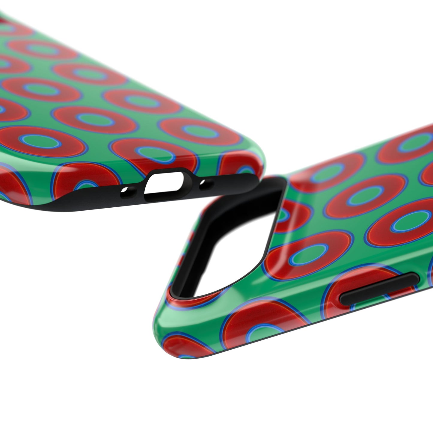 Impact-Resistant Lumpy Donut Case - red vivid donut print w/jade green background