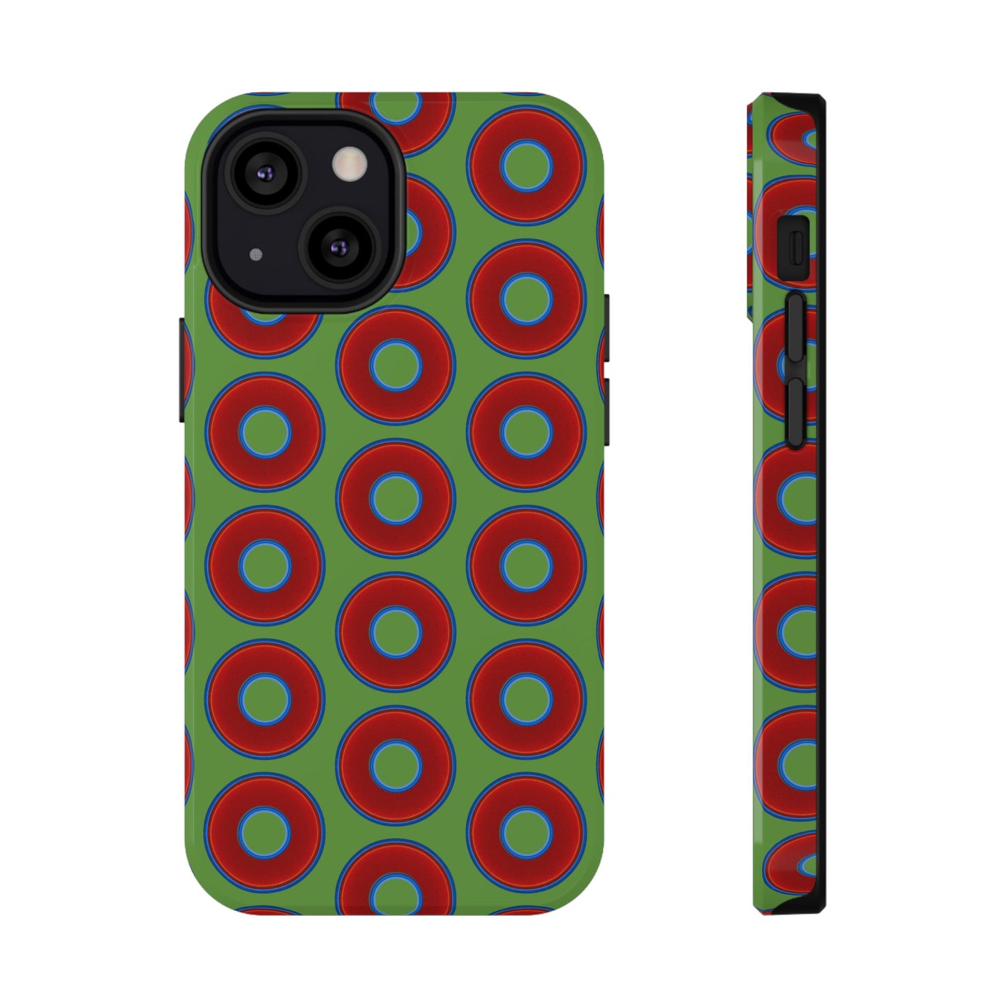 Impact-Resistant Lumpy Donut Case - red vivid donut print w/light green background