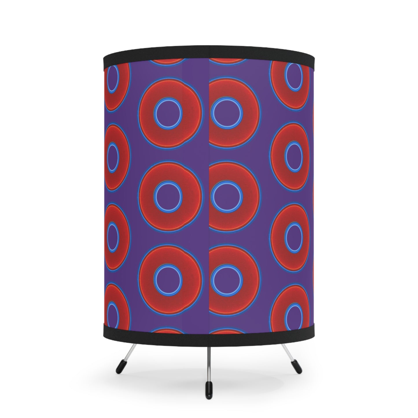 Lumpy Tripod Donut Lamp - vivid red donuts w/purple background
