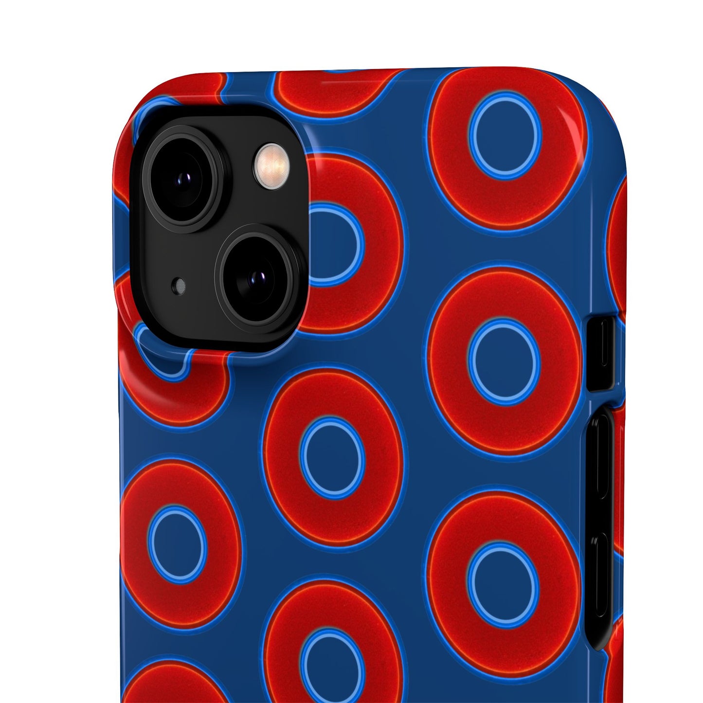 Lumpy Donut Snap Case - red vivid donut print w/Atlantic navy blue background