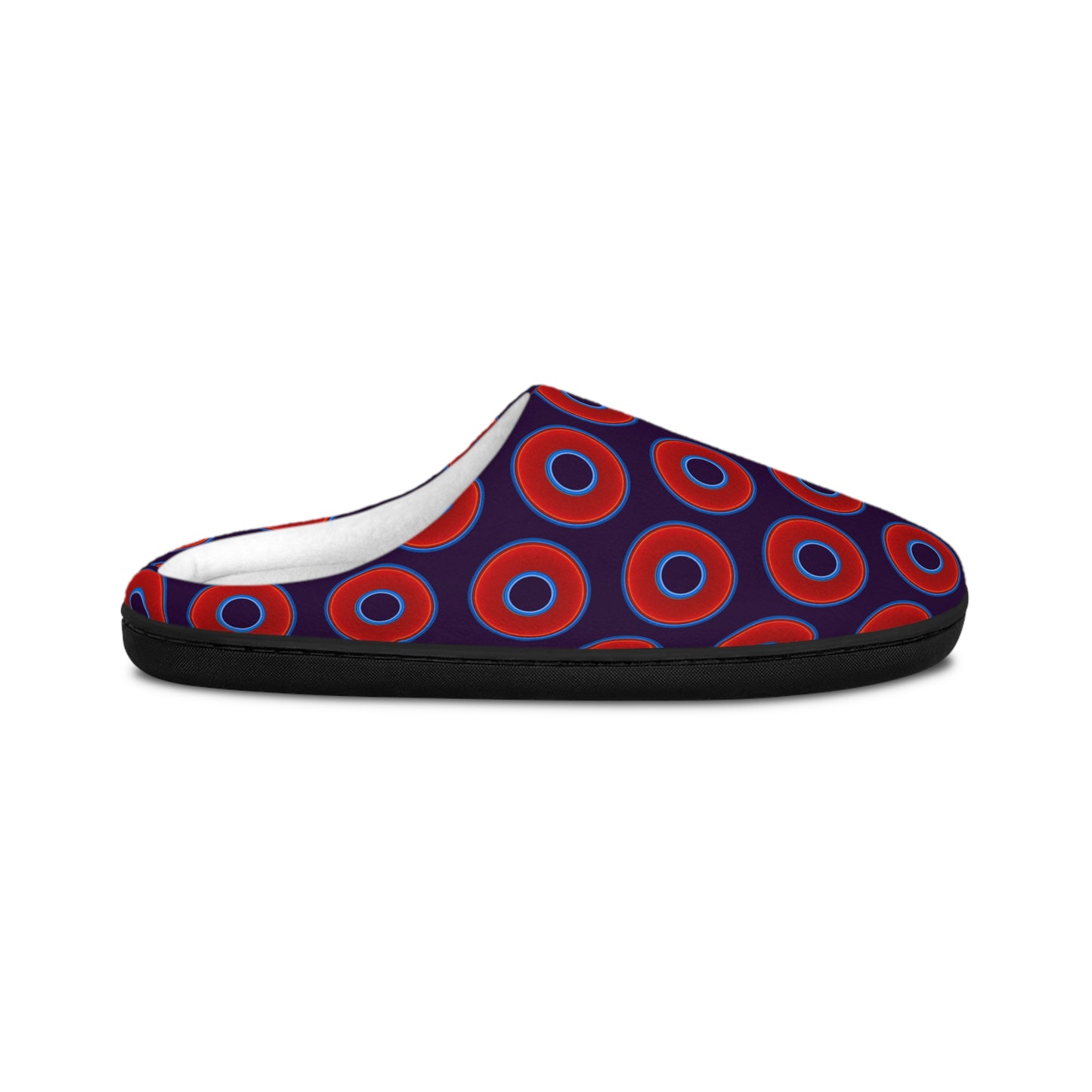 Women's Lumpy Slippers - red vivid donut print w/midnight purple background