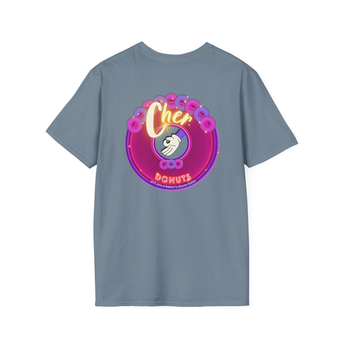 Classic Donut Tee - Unisex Soft-Style - "Cher-ing is Caring" - series 1.0  - variant 2 - magenta donut - [*charitable donut]