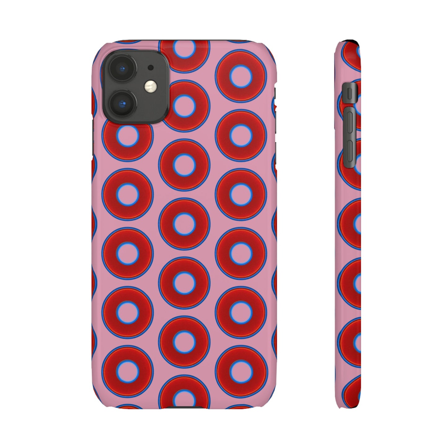 Lumpy Donut Snap Case - red vivid donut print w/pale magenta background
