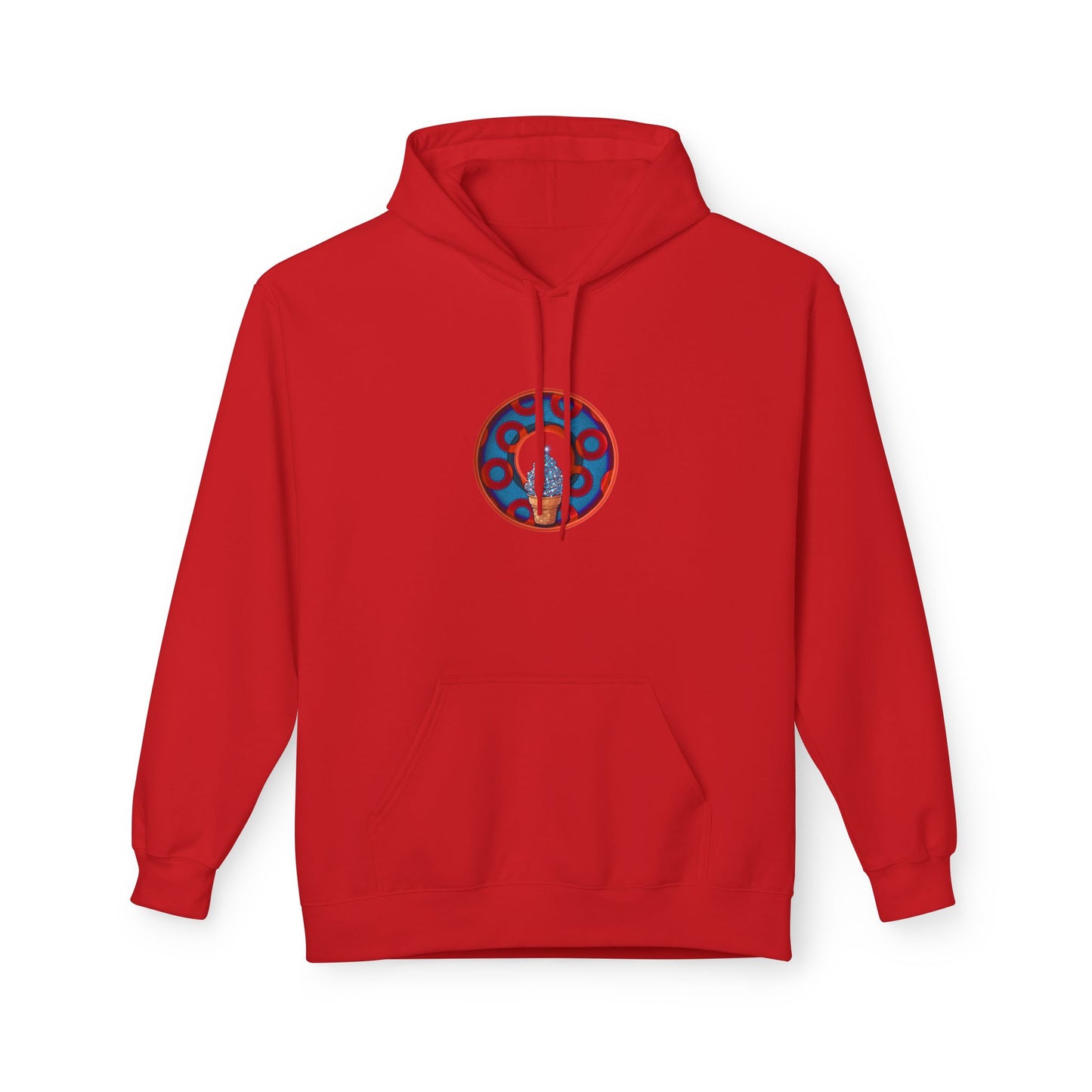 Fleece Harry Hoodies [Midweight Soft-style] - "We All Scream It's ICE Cream - YEMSG Donut" - blue/red rustic paradox donut