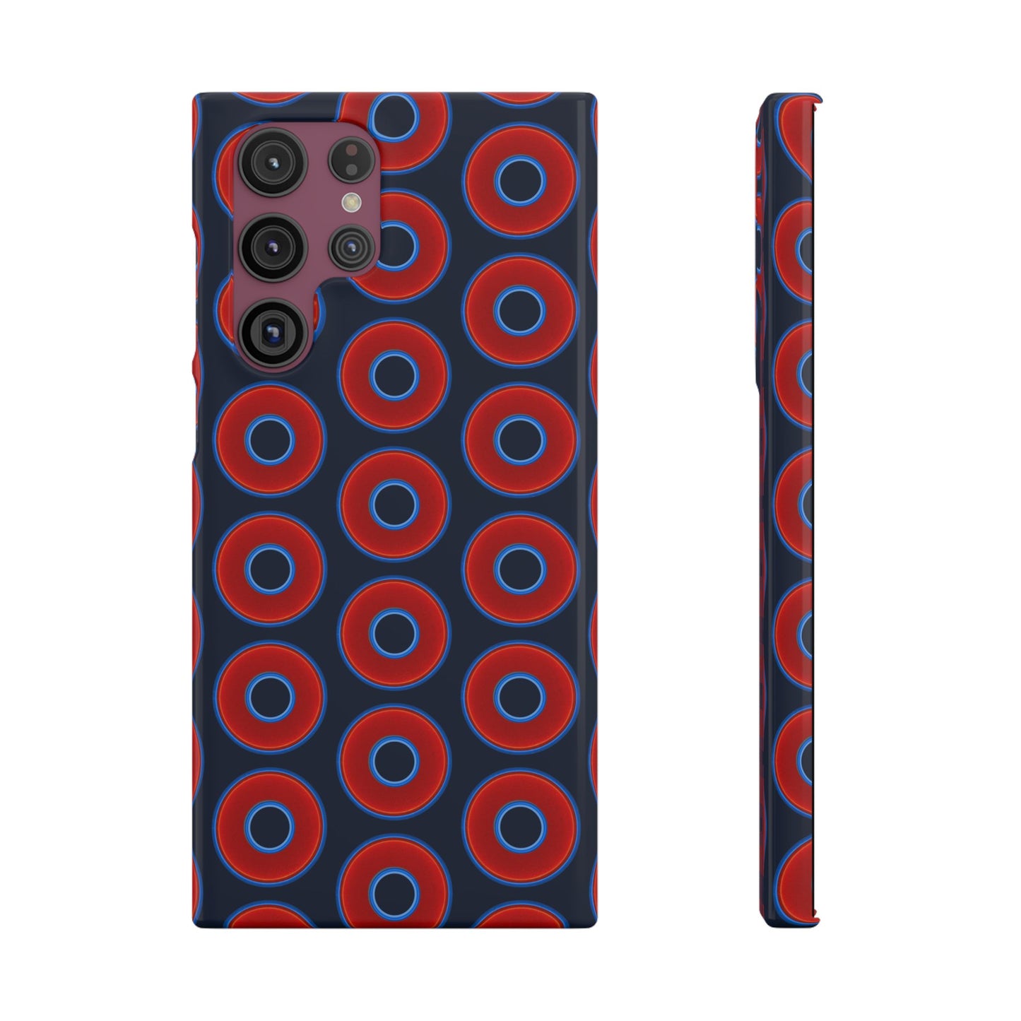 Lumpy Donut Snap Case - red vivid donut print w/midnight teal blue background