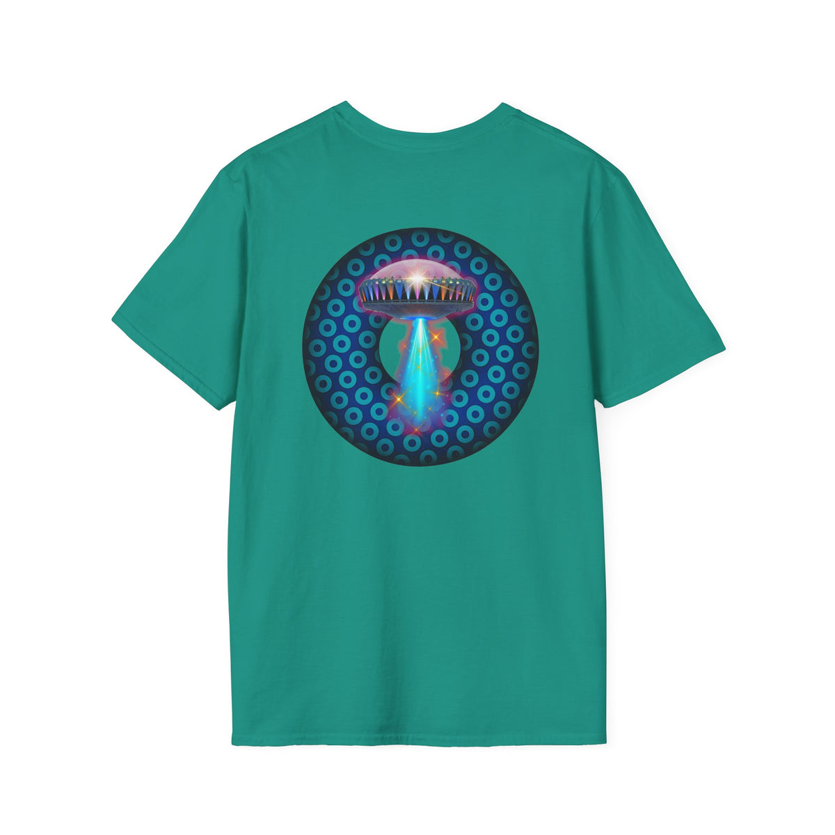 Classic Donut Tee - Unisex Soft-Style - "Donuts now Served on the Mothership" - series 1.0  - variant 3  - blue/light blue donut