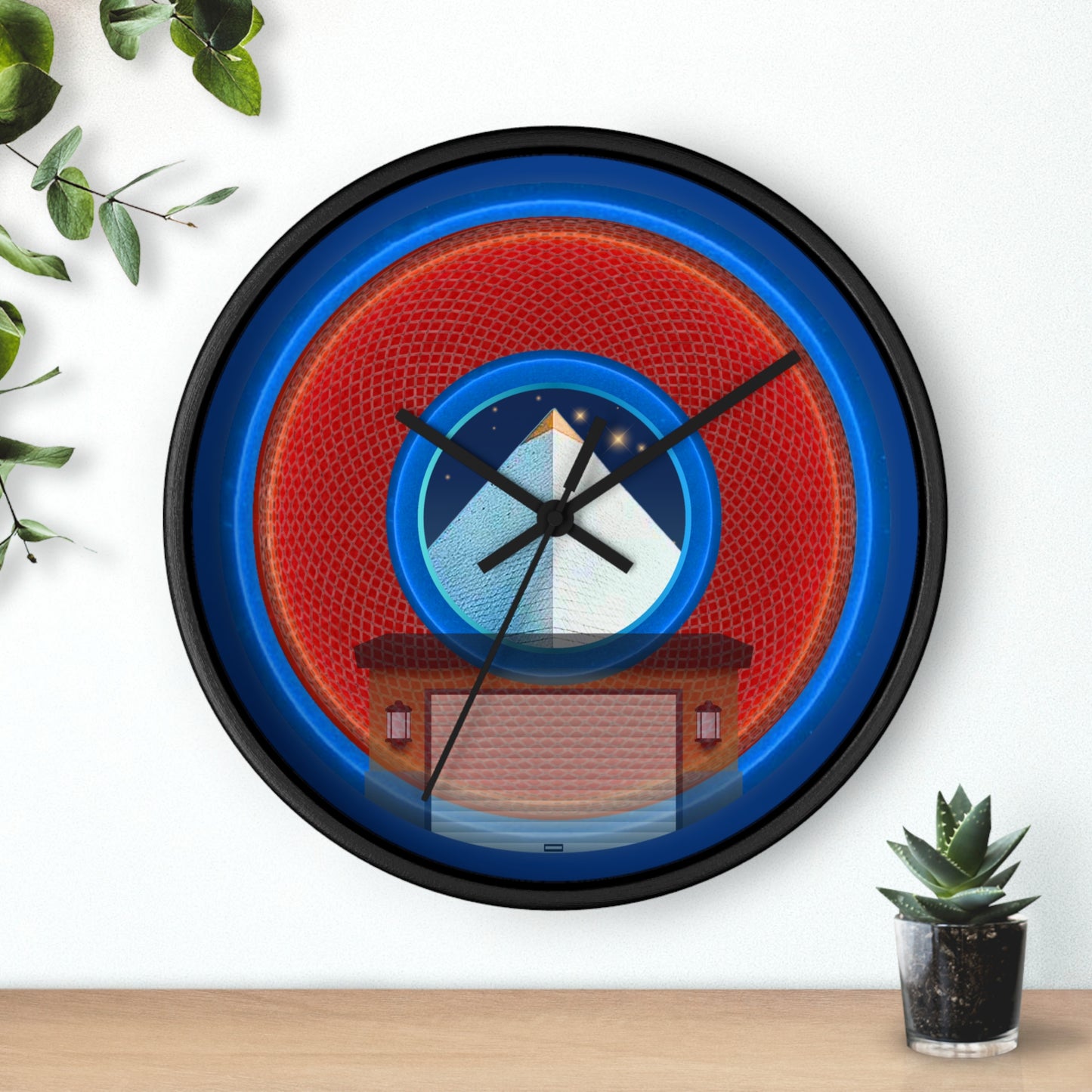 Lumpy Wall Clock - "Limestone Donuts Clocks so Large" - variant 2 - red rustic donut w/dark blue background
