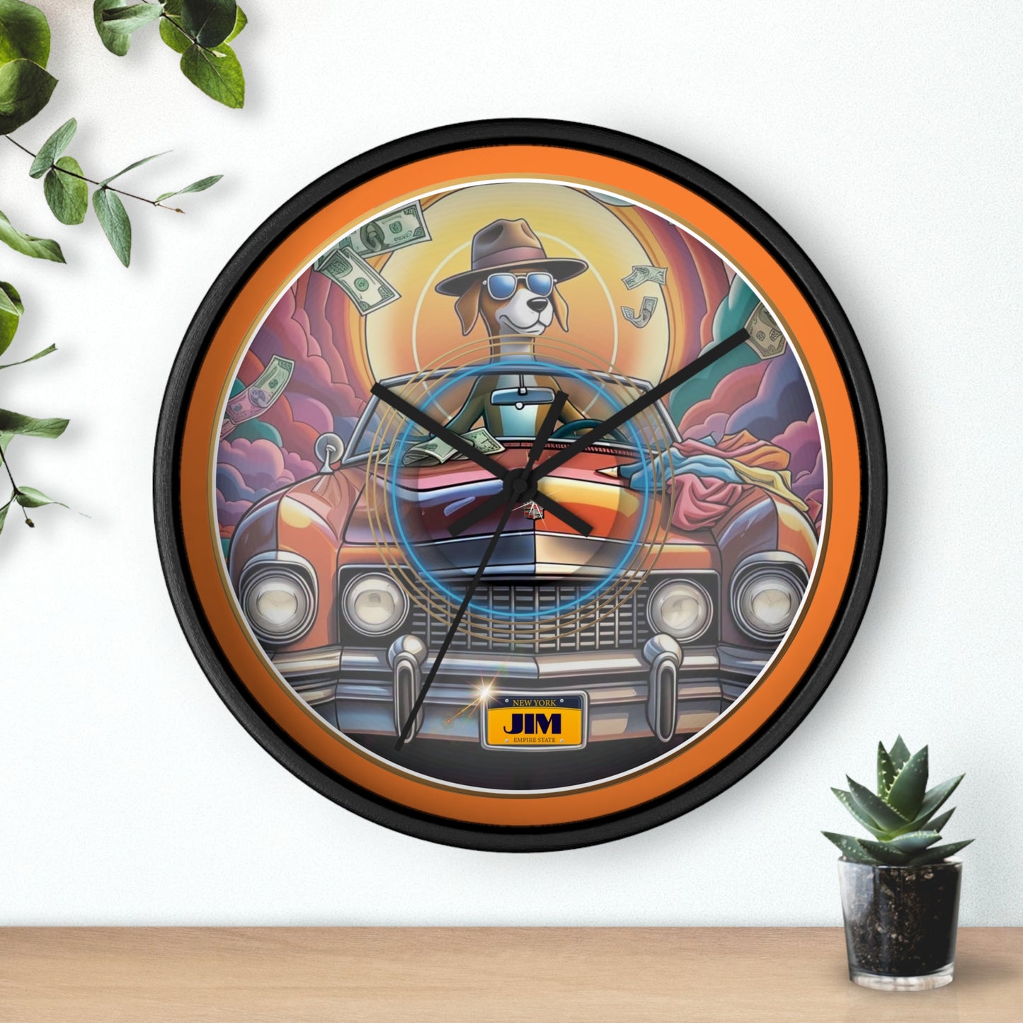 Lumpy Wall Clock - "Jimmy's Marathon Donuts" - variant 3 - pic donut w/orange background