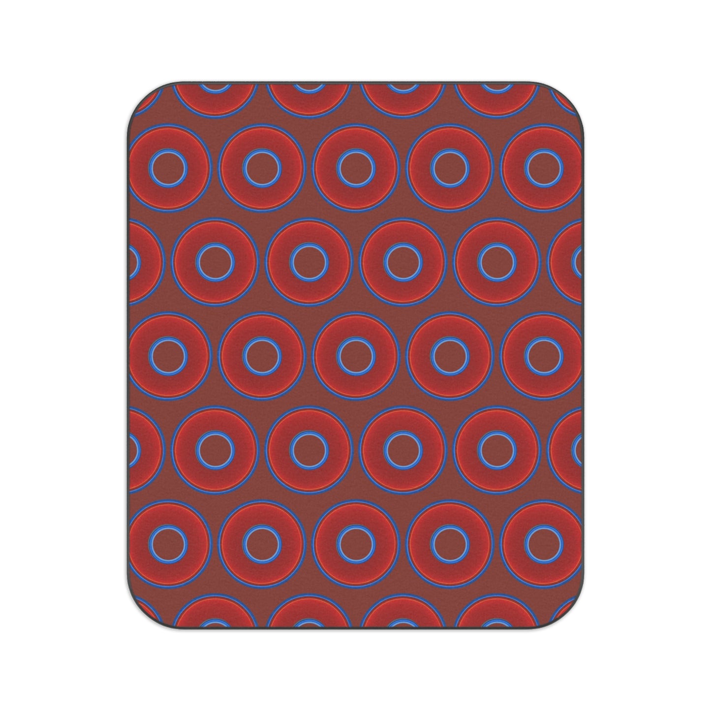 The Lumpy Party Blanket - giant water-resistant outdoor blanket [61" x 51"] - vivid red donuts w/burnt umber background