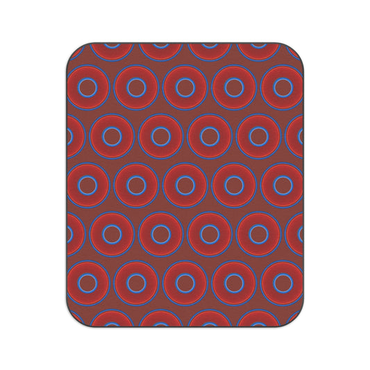 The Lumpy Party Blanket - giant water-resistant outdoor blanket [61" x 51"] - vivid red donuts w/burnt umber background