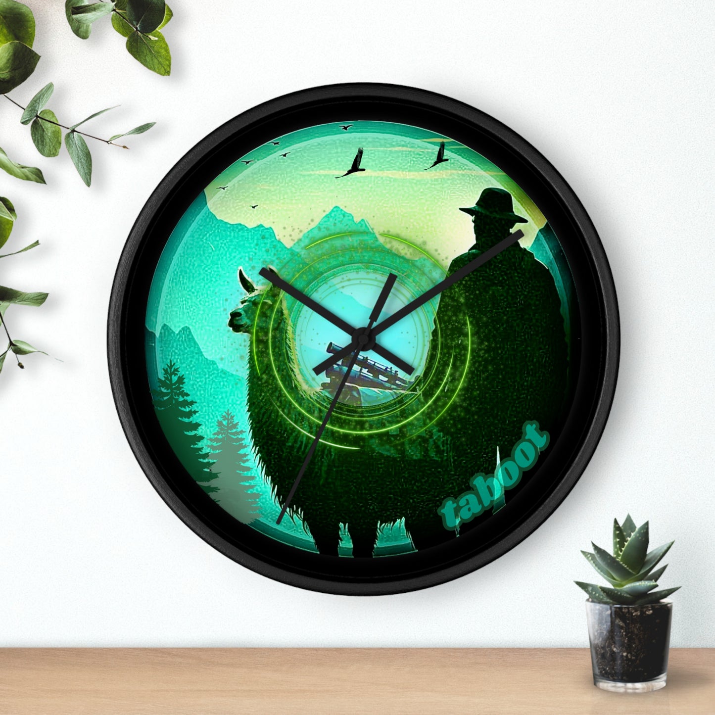 Lumpy Wall Clock - "The Taboo(t) Donut" - green pic donut w/black background