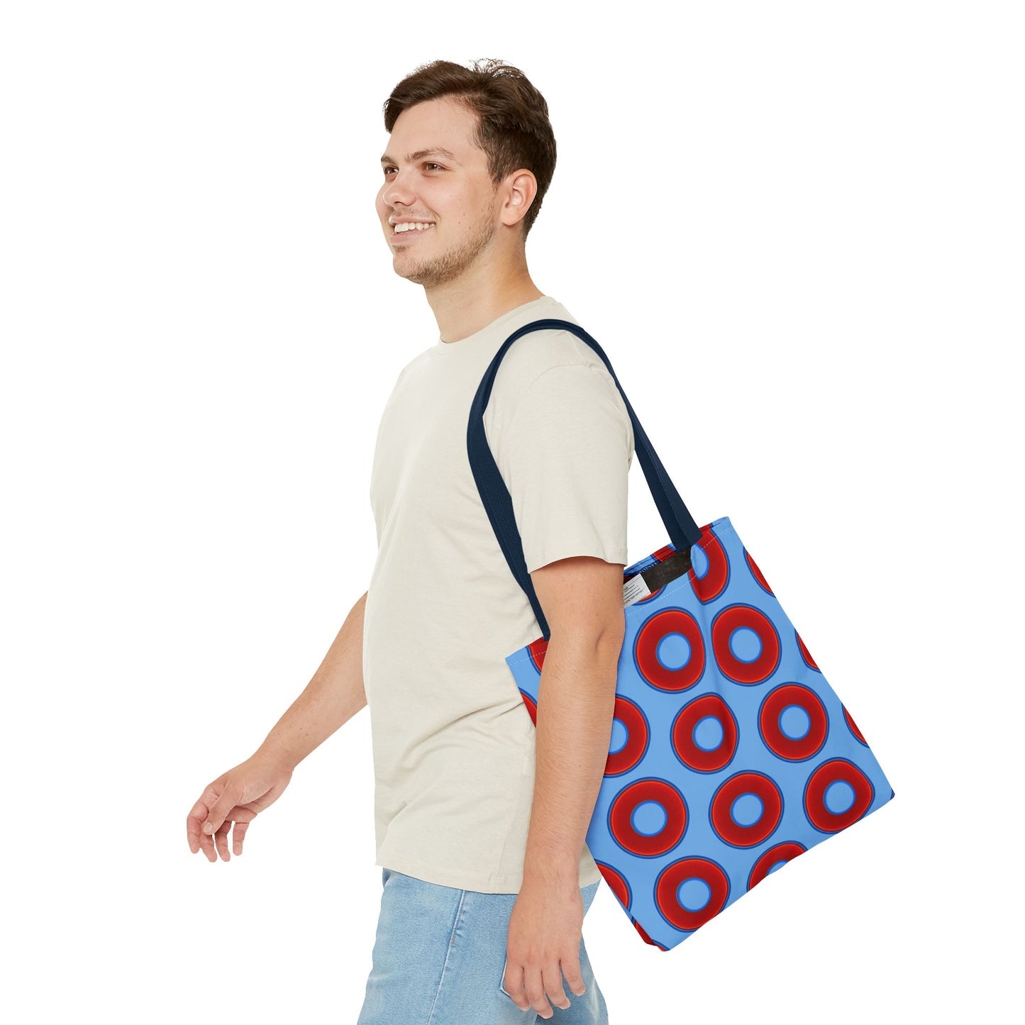 Lumpy Beach/Tote Bag - red vivid donuts w/light blue background