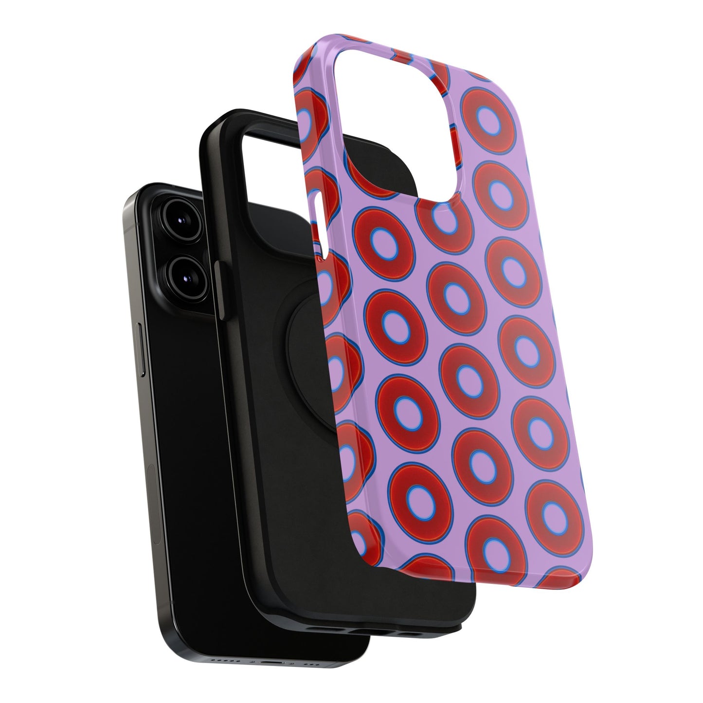 Impact-Resistant Lumpy Donut Case - red vivid donut print w/wisteria purple background