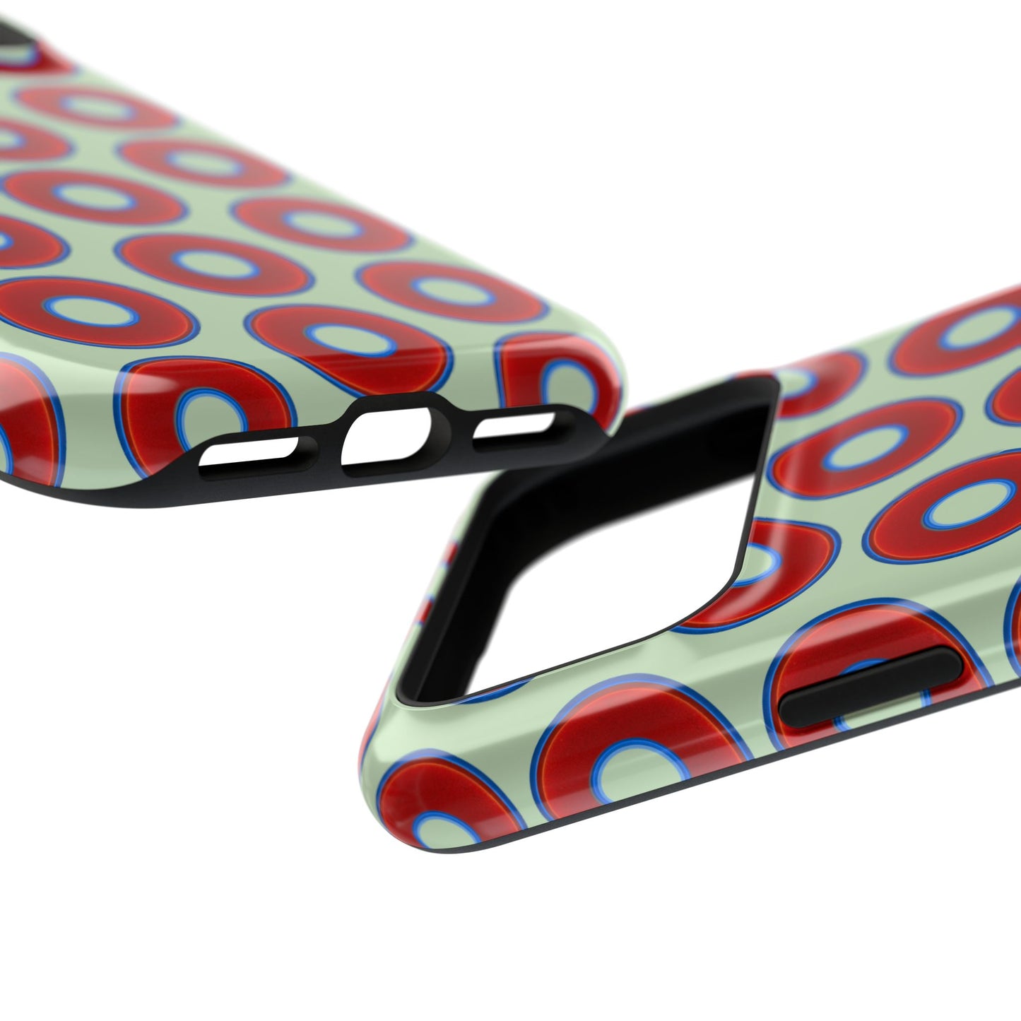 Impact-Resistant Lumpy Donut Case - red vivid donut print w/seafoam green background