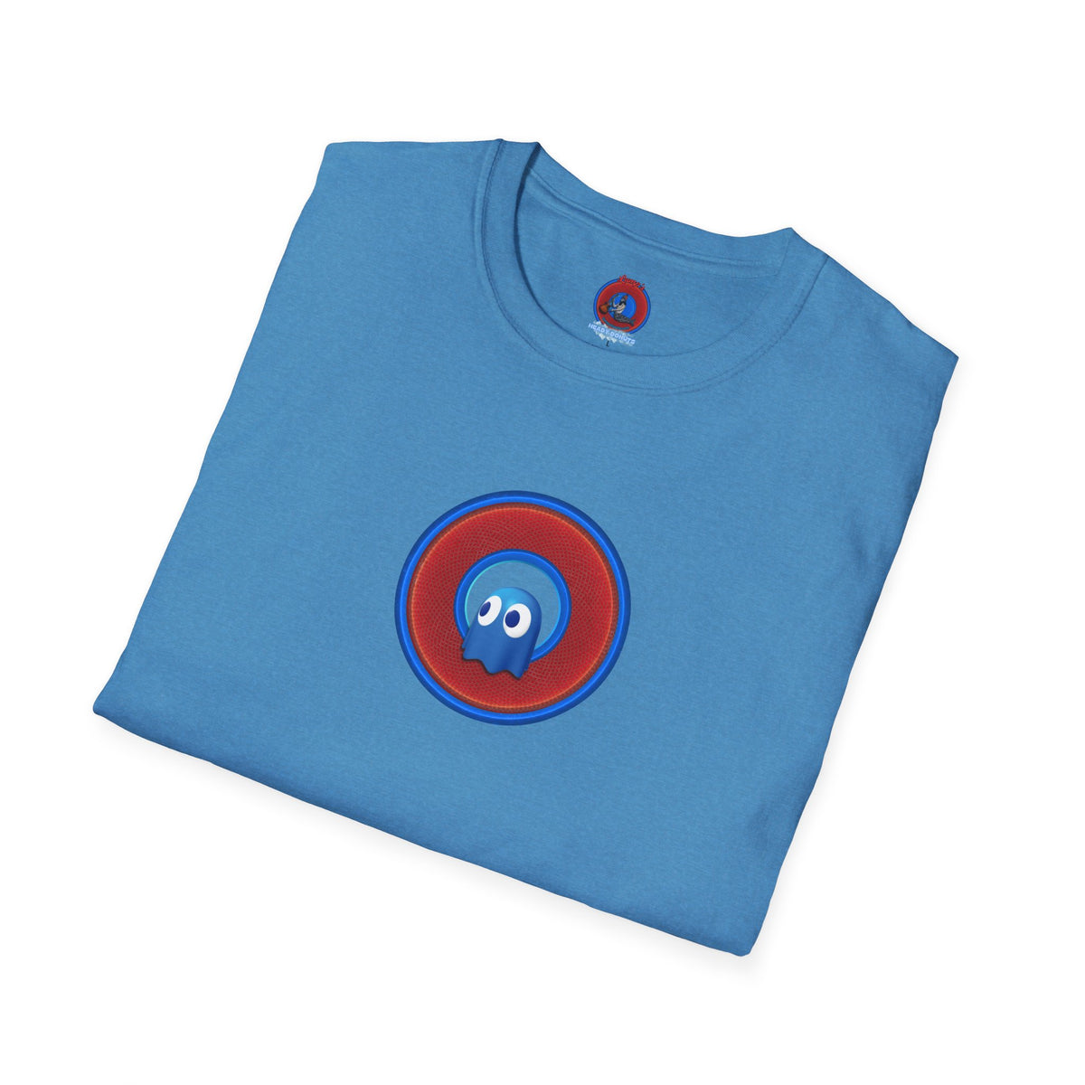 Classic Donut Tee - Unisex Soft-Style - "The Story of the Donut - a Ghostly Good Time" - red/blue rustic donut - variant 1