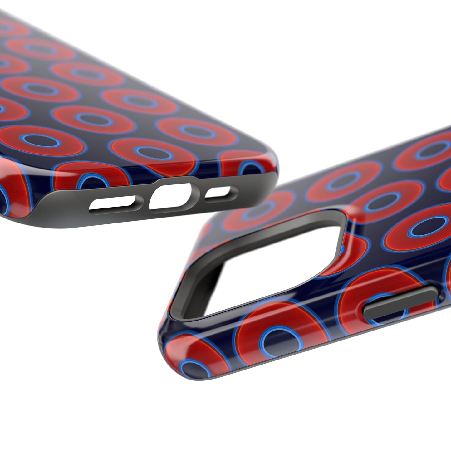 Impact-Resistant Lumpy Donut Case - red vivid donut print w/dark navy blue background