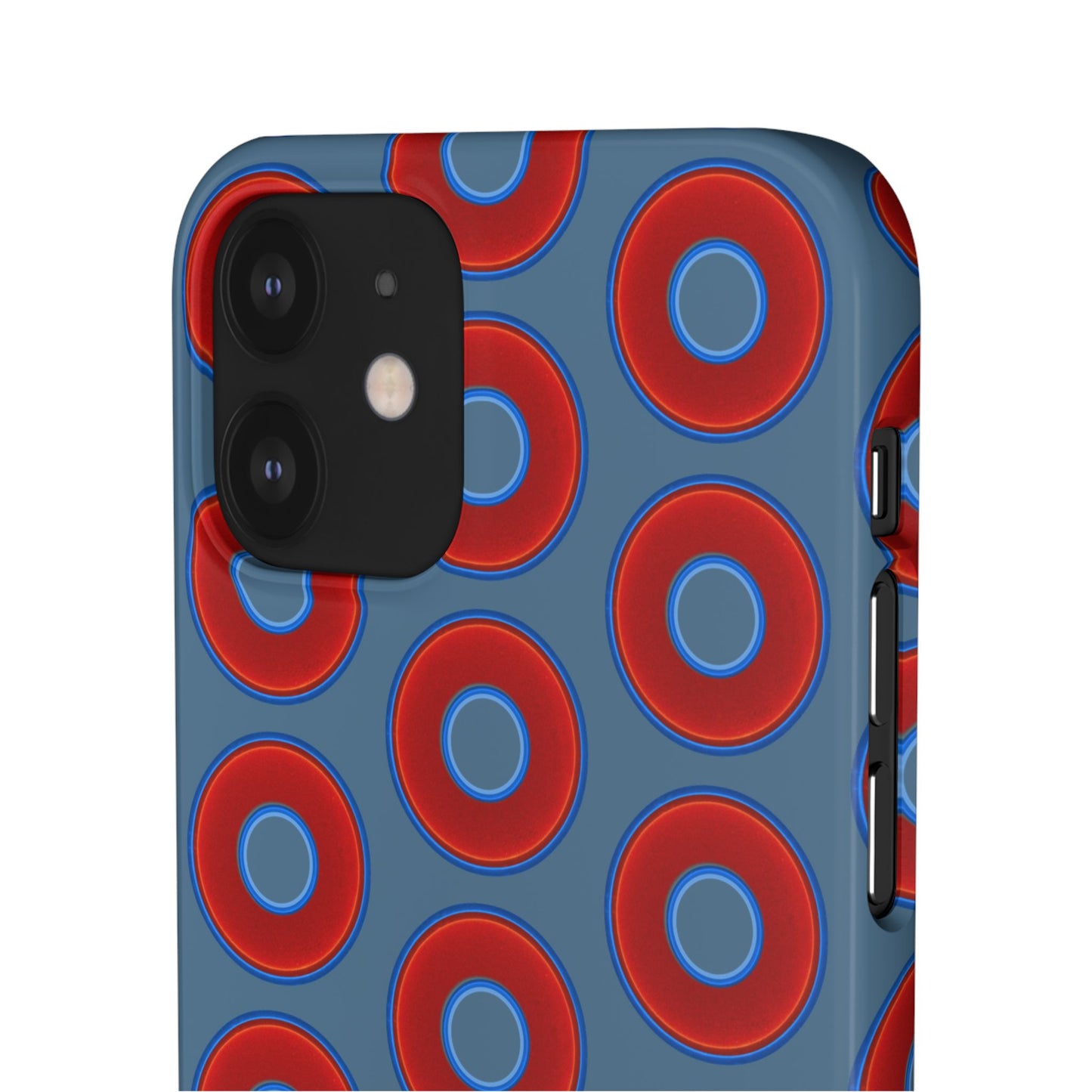 Lumpy Donut Snap Case - red vivid donut print w/steel blue background