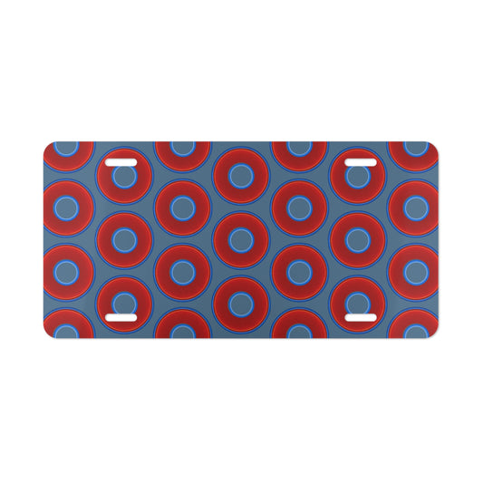 Lumpy Donut Vanity Plate - red vivid donut print w/steel blue background