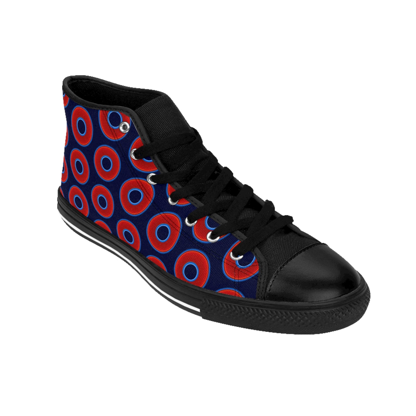 Cushiony Convectors - High Tops - red vivid donuts w/dark navy blue background