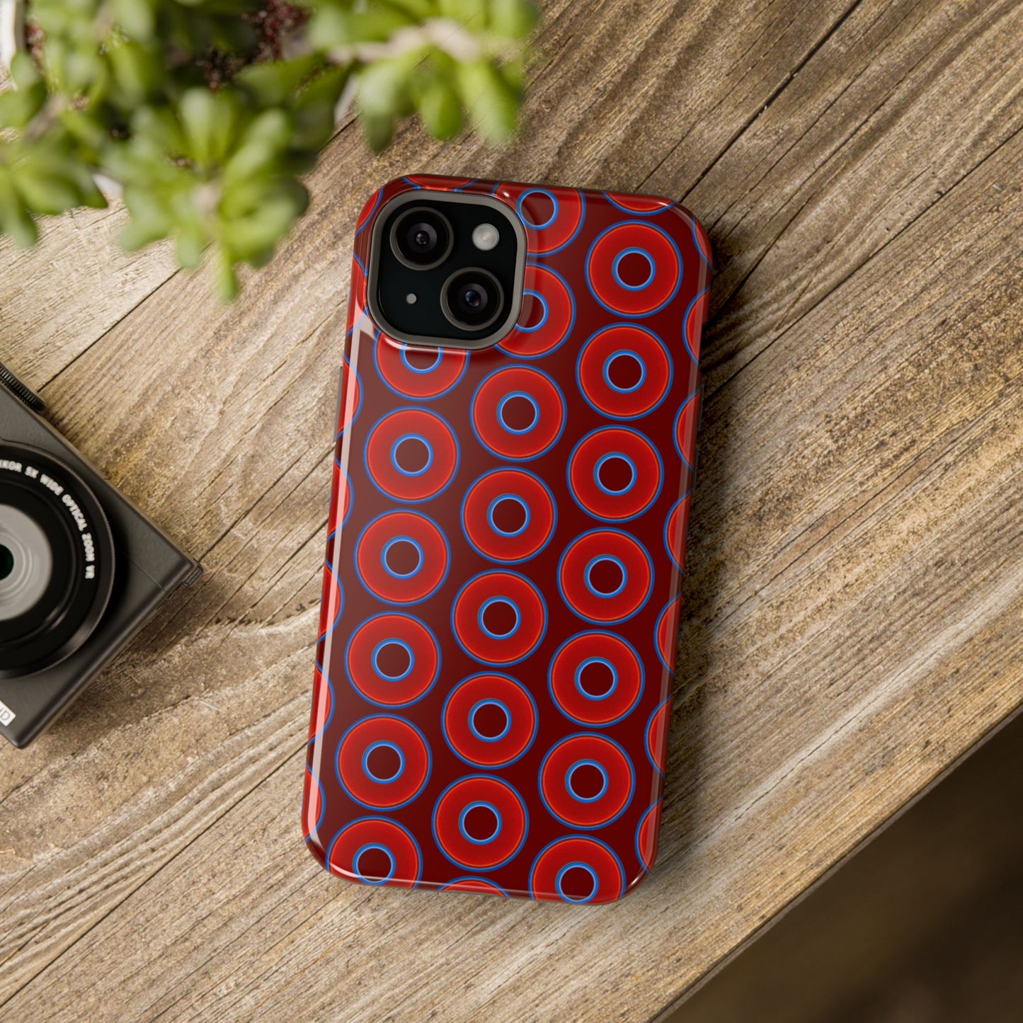 Magnetic Tough Donut Case - red vivid donut print w/dark red background