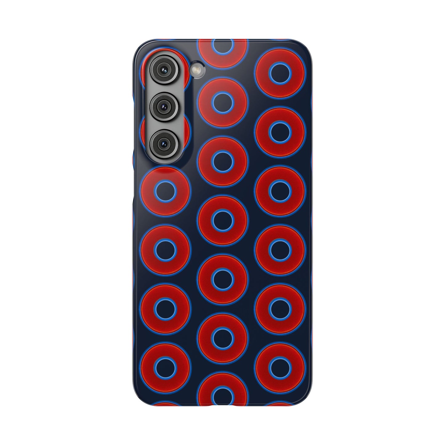 Lumpy Donut Snap Case - red vivid donut print w/midnight teal blue background