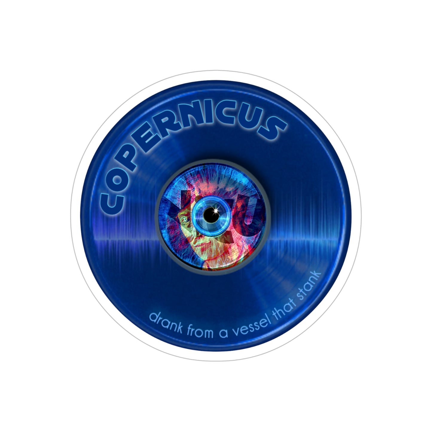 Donut Bumper/Outdoor Sticker - "Drunken Copernicus Donut" - variant 1 - blue donut - [Die-Cut] 6"x 6"