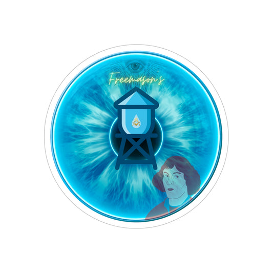 Donut Bumper/Outdoor Sticker - "The Peering Donut of Opacity" - series 1.0 - variant 2 - blue donut w/Copernicus - [Die-Cut] 6"x 6"