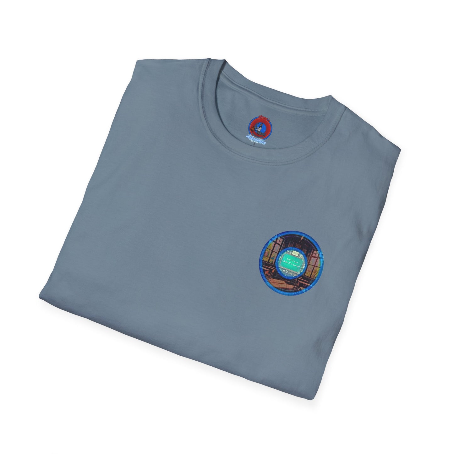 Classic Donut Tee - Unisex Soft-Style - "The Torturous Chalk Dust Donut  " - blue/red picture donut