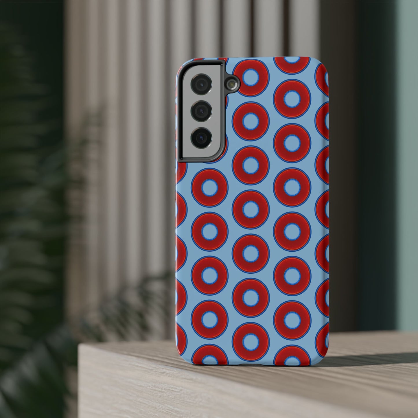 Impact-Resistant Lumpy Donut Case - red vivid donut print w/sky blue background