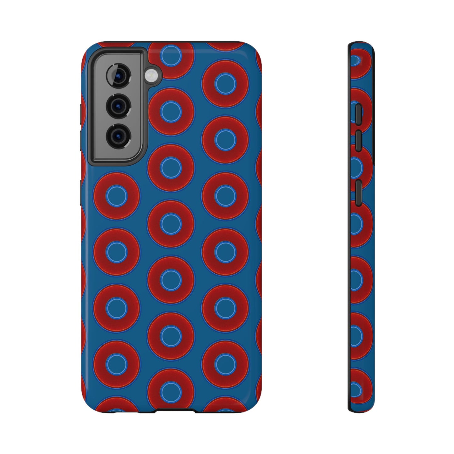 Impact-Resistant Lumpy Donut Case - red vivid donut print w/wavy navy background