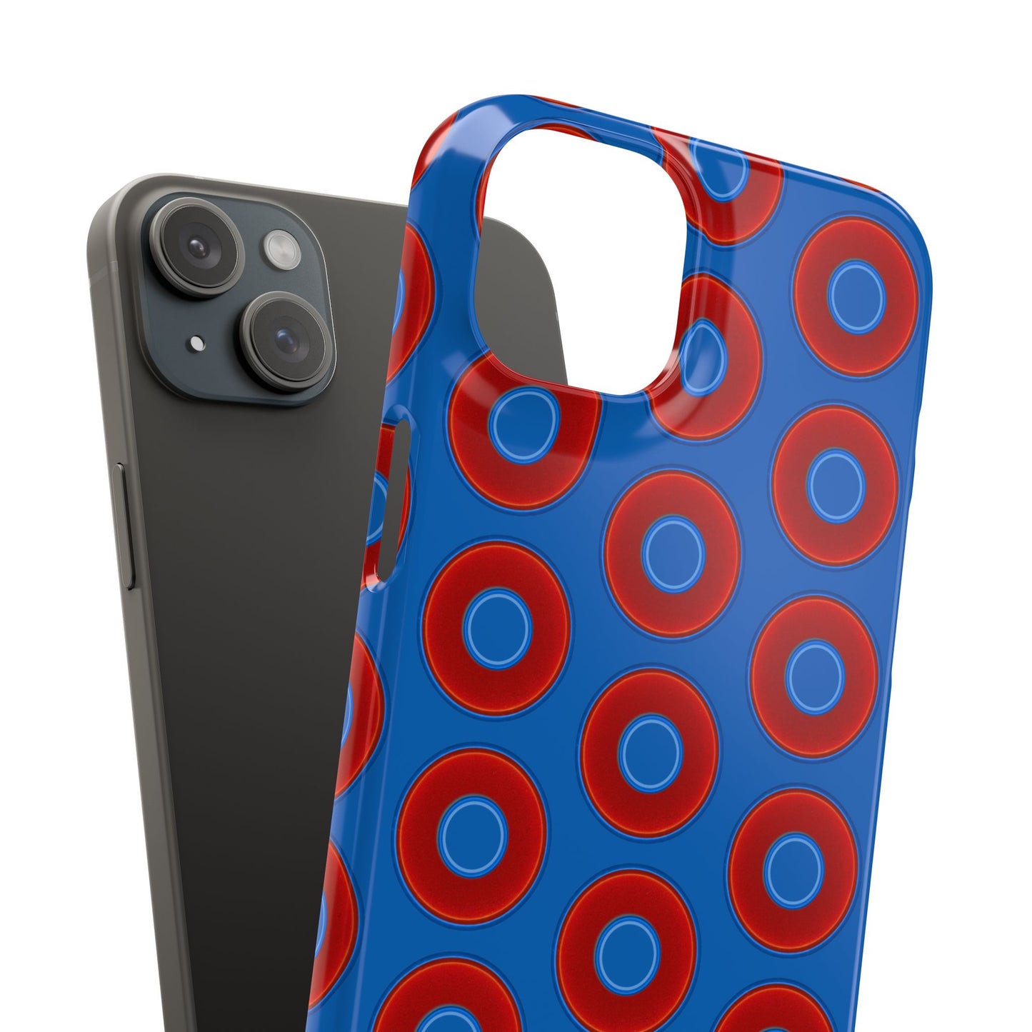 Lumpy Donut Snap Case - red vivid donut print w/dark royal background