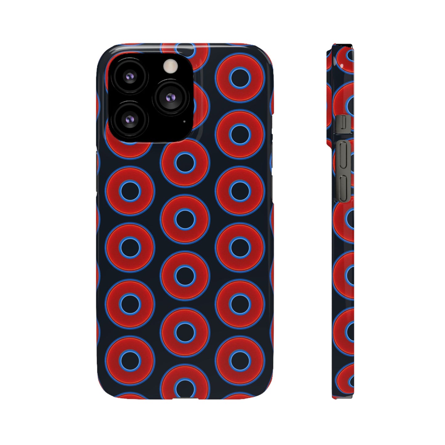 Lumpy Donut Snap Case - red vivid donut print w/blue charcoal background