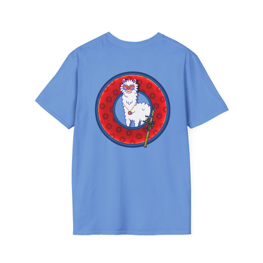 Classic Donut Tee - Unisex Soft-Style - "Medium Paced Llama Donut" - red/blue widemouthed paradox donut