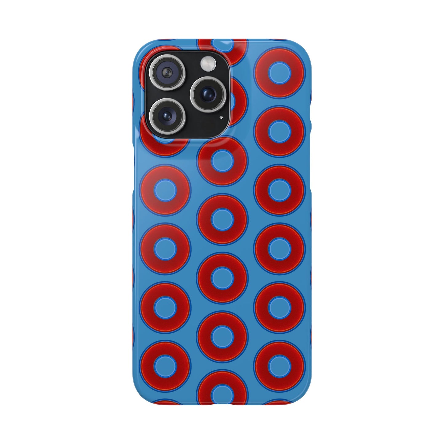 Lumpy Donut Snap Case - red vivid donut print w/light steel blue background