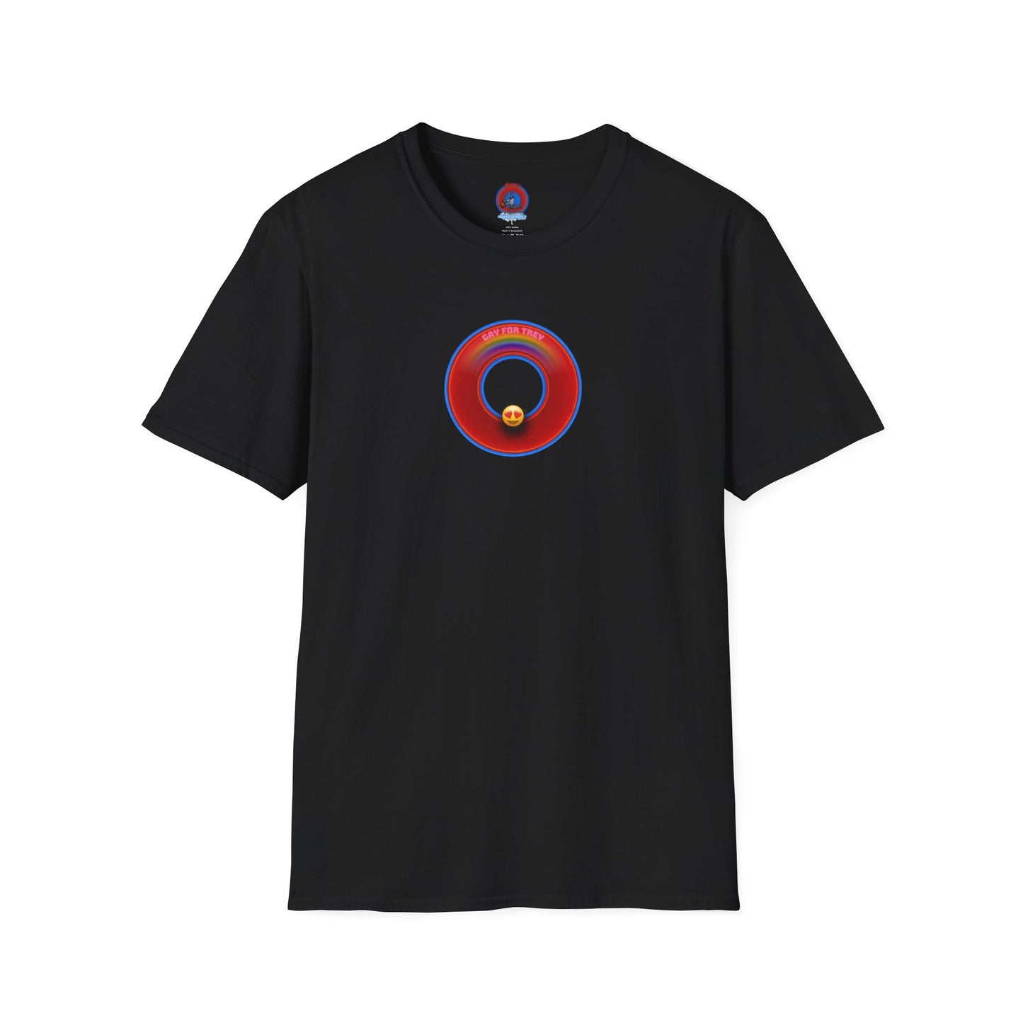 Classic Donut Tee - Unisex Soft-Style - "Yes You Are Mark!" - vivid red/blue donut