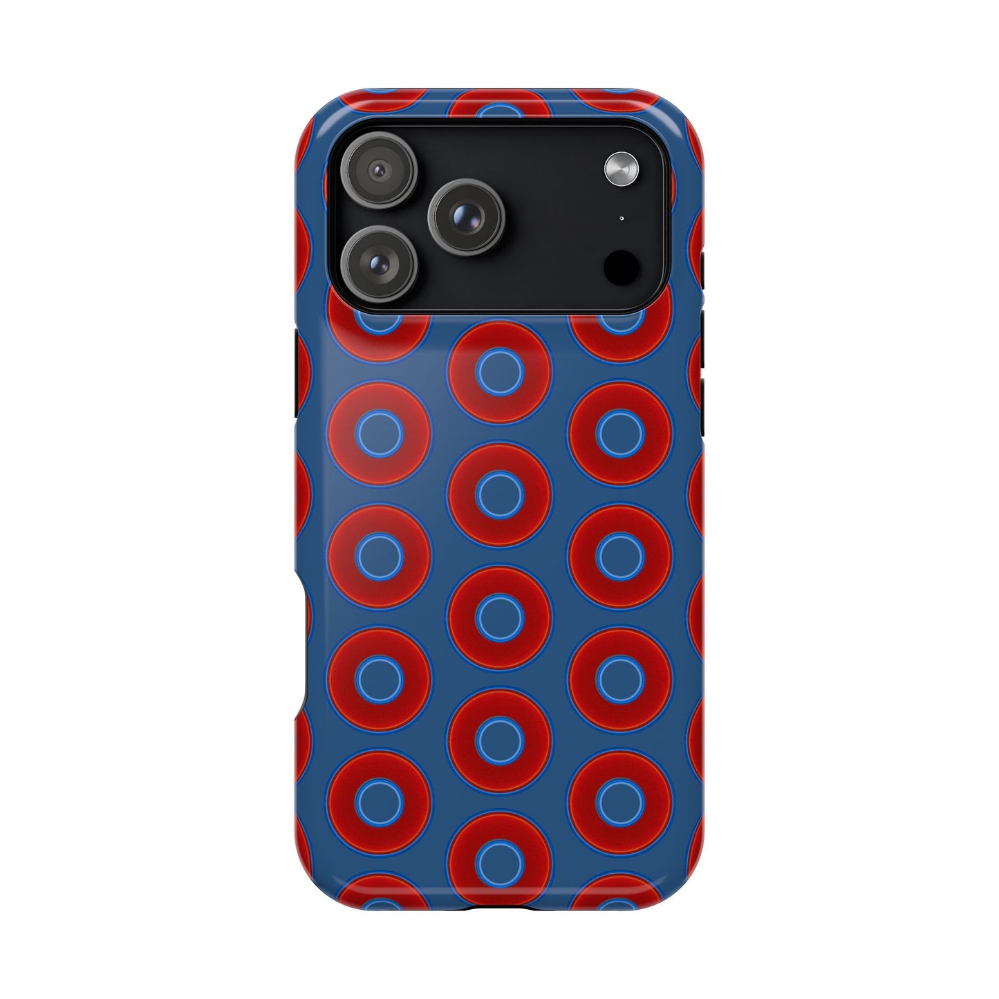 Impact-Resistant Lumpy Donut Case - red vivid donut print w/light navy blue background