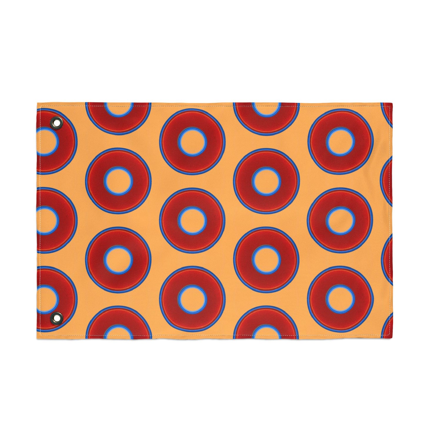Lumpy Flagpole Sitters - Donut Flags [12" x 18"] - red vivid donut print w/creamsicle orange background