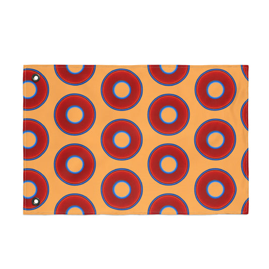 Lumpy Flagpole Sitters - Donut Flags [12" x 18"] - red vivid donut print w/creamsicle orange background