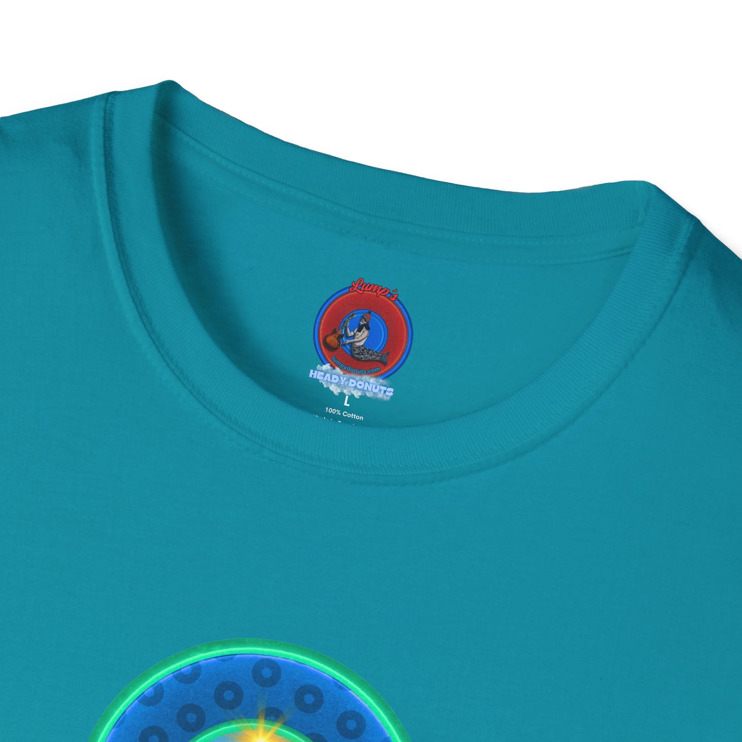 Classic Donut Tee - Unisex Soft-Style - "Devil's Drowning Donuts" - blue/green paradox donut