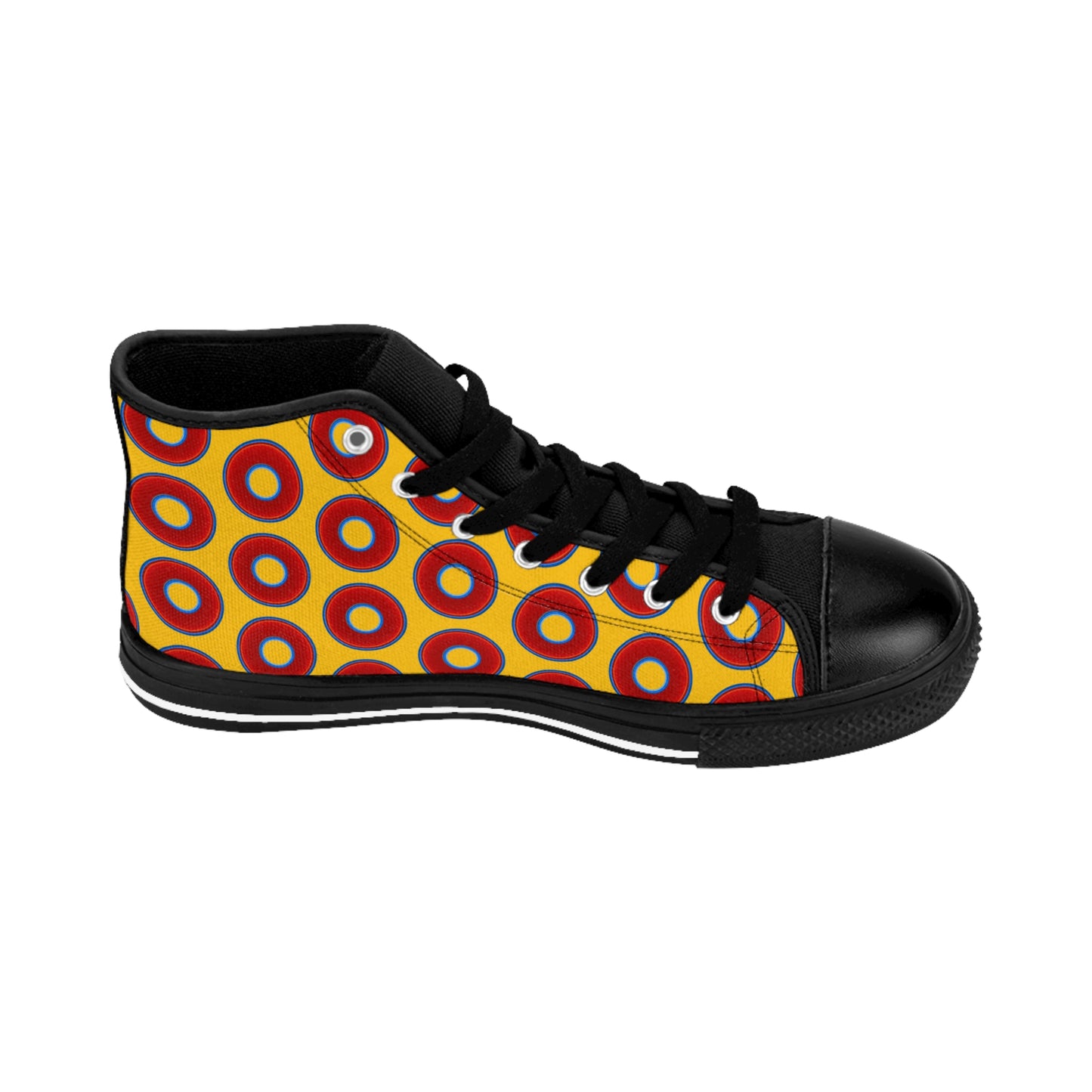 Men's Cushiony Convectors - High Tops - red vivid donuts w/yellow background