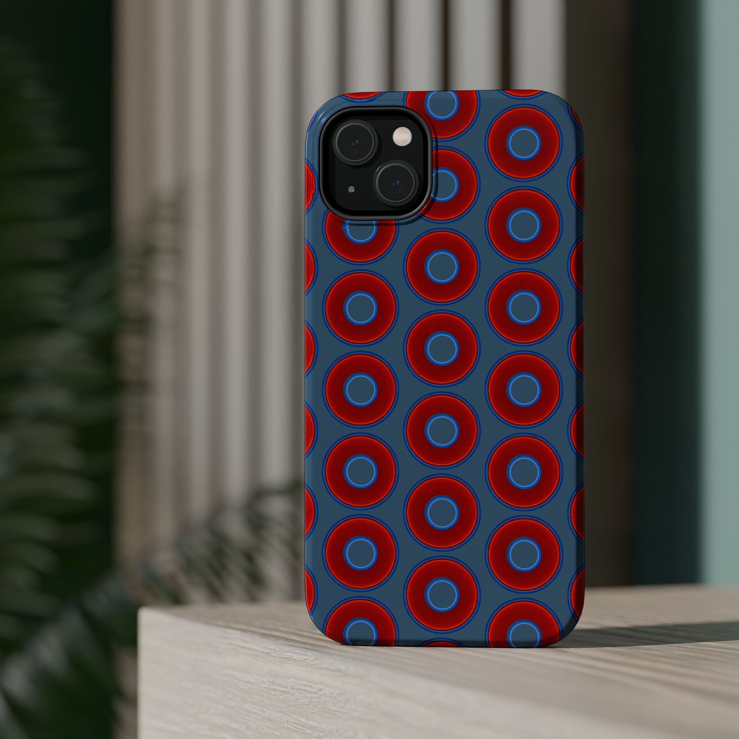 Magnetic Tough Donut Case - red vivid donut print w/steel blue background
