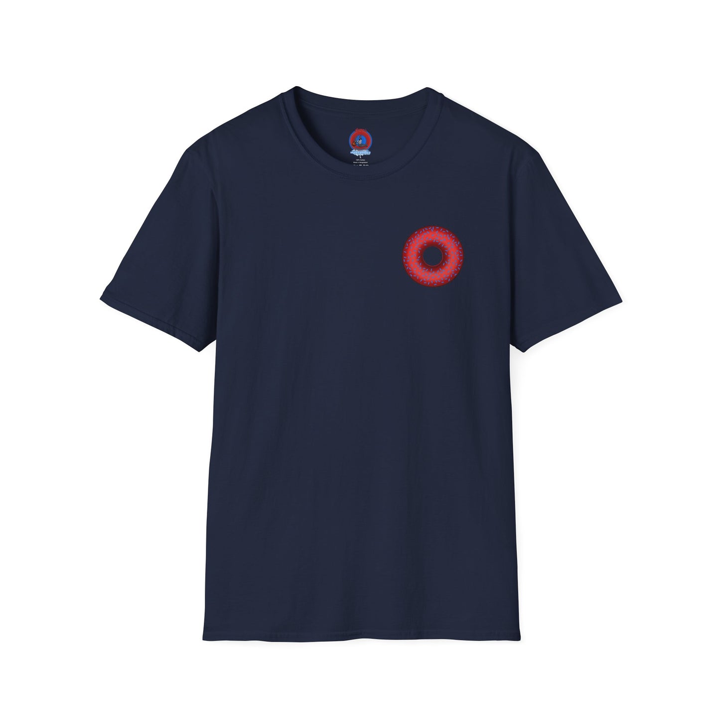 Classic Donut Tee - Unisex Soft-Style - "Plain Plump Donut w/" - plump red donut w/blue sprinkles