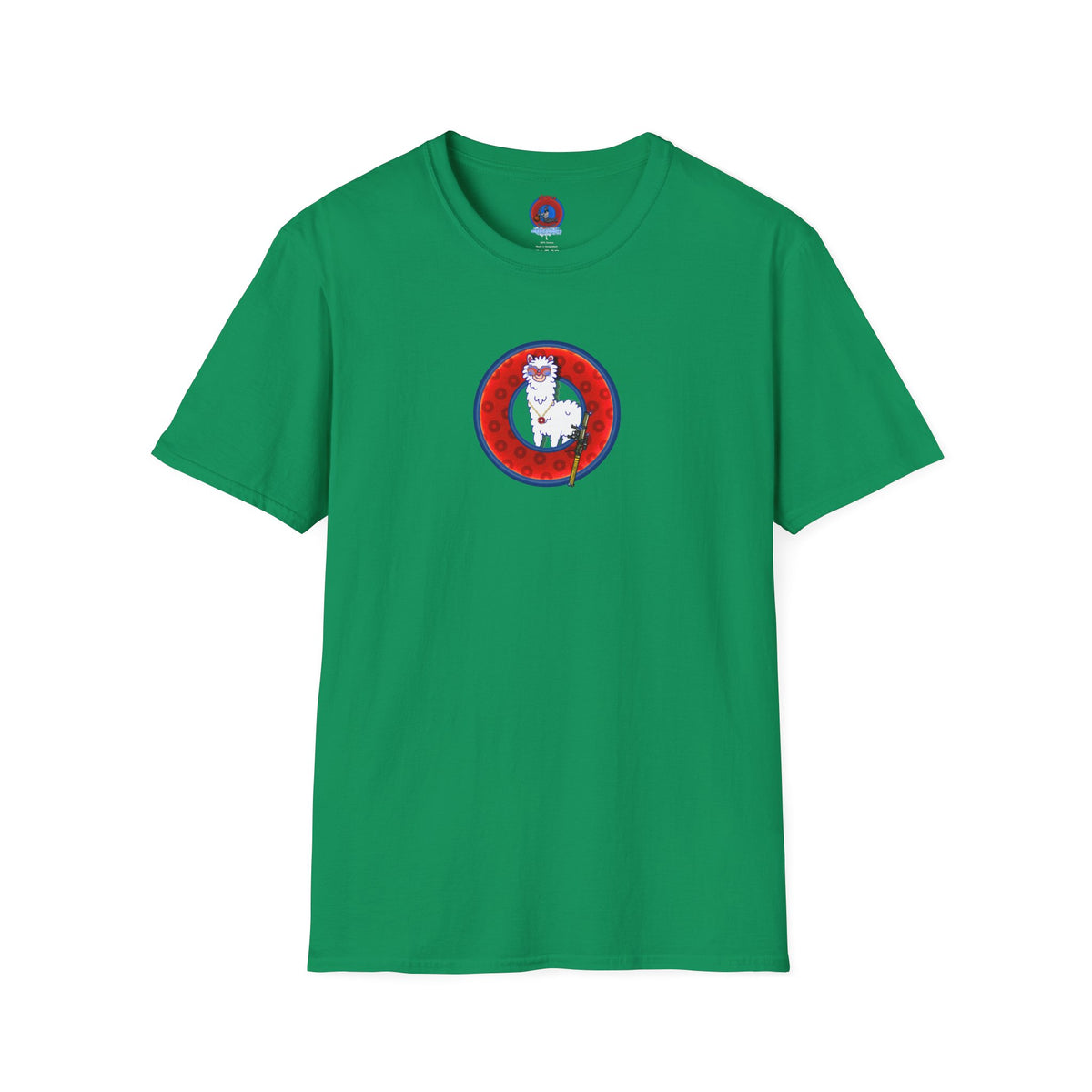 Classic Donut Tee - Unisex Soft-Style - "Medium Paced Llama Donut" - red/blue widemouthed paradox donut